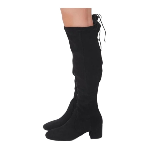Women’s Boots Faux Suede Knee-High Boots Black Rope Tie High Boots - Picture 3 of 6